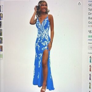 Elegant Blue and White V-Neck Sleeveless Prom Dress